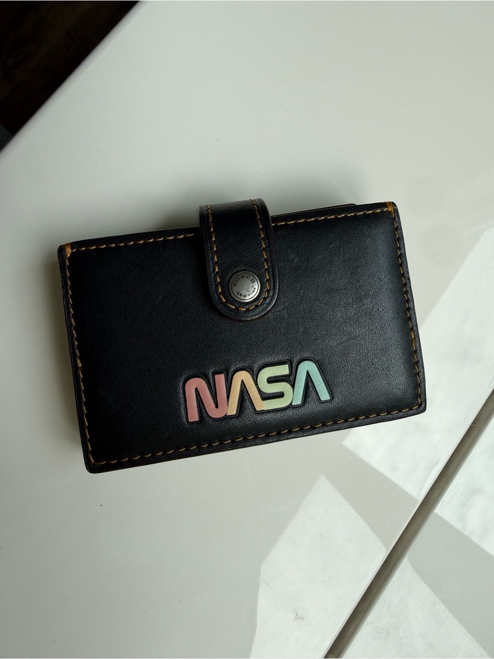 EXTREMELY RARE!! Coach Leather accordian Wallet with Pastel NASA Logo
